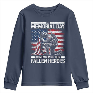 Memorial Day Youth Sweatshirt Remembering Our Fallen Heroes Veteran Day American Flag TS11 Navy Print Your Wear