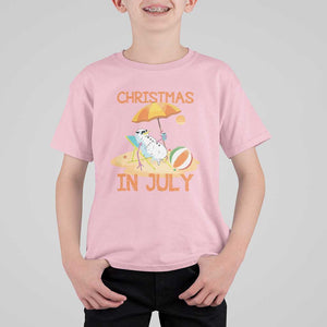 Funny Christmas In July T Shirt For Kid Snowman Summer Vacation Cocktails Beach TS11 Light Pink Print Your Wear