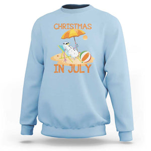 Funny Christmas In July Sweatshirt Snowman Summer Vacation Cocktails Beach TS11 Light Blue Print Your Wear