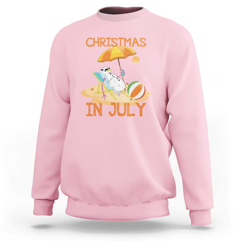 Funny Christmas In July Sweatshirt Snowman Summer Vacation Cocktails Beach TS11 Light Pink Print Your Wear