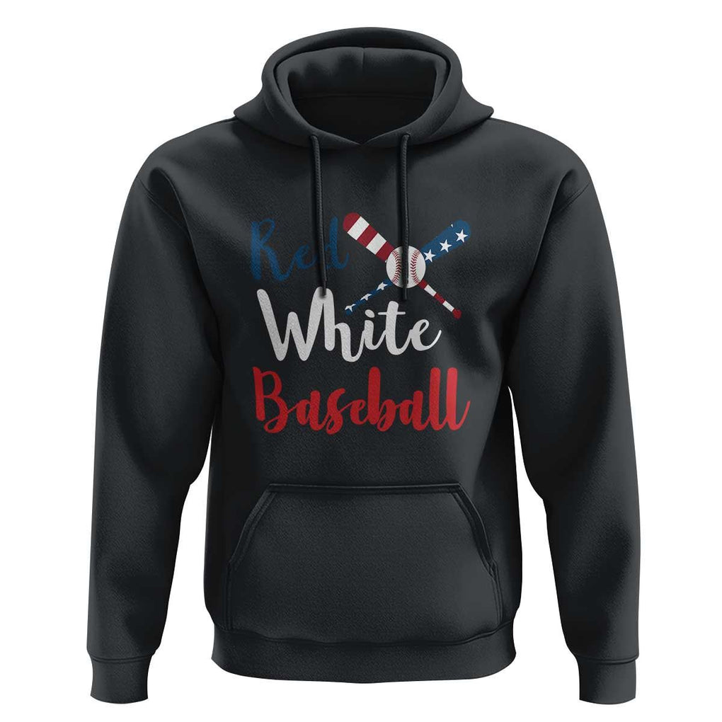 Funny Red White Baseball Hoodie 4th Of July Bat Ball American Flag TS11 Black Print Your Wear