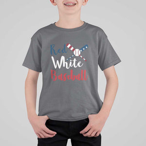 Funny Red White Baseball T Shirt For Kid 4th Of July Bat Ball American Flag TS11 Charcoal Print Your Wear