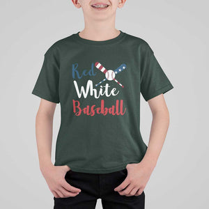 Funny Red White Baseball T Shirt For Kid 4th Of July Bat Ball American Flag TS11 Dark Forest Green Print Your Wear