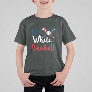 Funny Red White Baseball T Shirt For Kid 4th Of July Bat Ball American Flag TS11 Dark Heather Print Your Wear