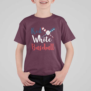 Funny Red White Baseball T Shirt For Kid 4th Of July Bat Ball American Flag TS11 Maroon Print Your Wear