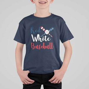 Funny Red White Baseball T Shirt For Kid 4th Of July Bat Ball American Flag TS11 Navy Print Your Wear