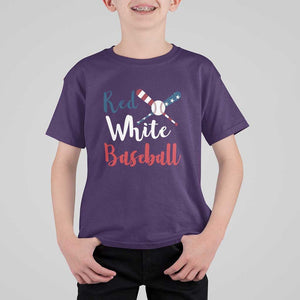 Funny Red White Baseball T Shirt For Kid 4th Of July Bat Ball American Flag TS11 Purple Print Your Wear