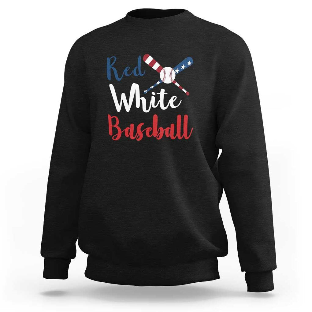 Funny Red White Baseball Sweatshirt 4th Of July Bat Ball American Flag TS11 Black Print Your Wear