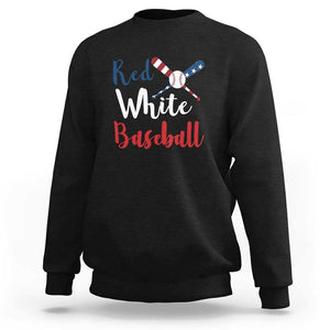 Funny Red White Baseball Sweatshirt 4th Of July Bat Ball American Flag TS11 Black Print Your Wear