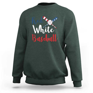 Funny Red White Baseball Sweatshirt 4th Of July Bat Ball American Flag TS11 Dark Forest Green Print Your Wear