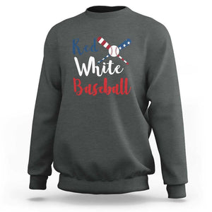 Funny Red White Baseball Sweatshirt 4th Of July Bat Ball American Flag TS11 Dark Heather Print Your Wear