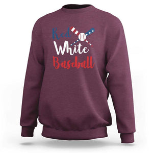 Funny Red White Baseball Sweatshirt 4th Of July Bat Ball American Flag TS11 Maroon Print Your Wear