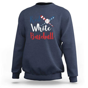 Funny Red White Baseball Sweatshirt 4th Of July Bat Ball American Flag TS11 Navy Print Your Wear