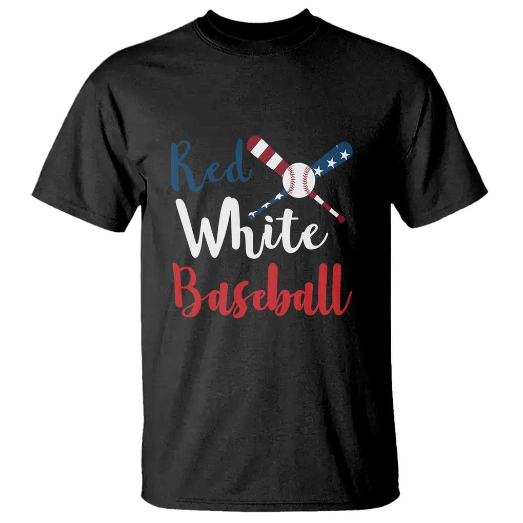 Funny Red White Baseball T Shirt 4th Of July Bat Ball American Flag TS11 Black Print Your Wear