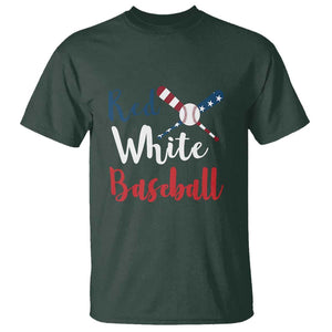 Funny Red White Baseball T Shirt 4th Of July Bat Ball American Flag TS11 Dark Forest Green Print Your Wear