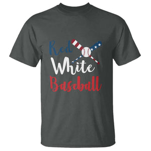 Funny Red White Baseball T Shirt 4th Of July Bat Ball American Flag TS11 Dark Heather Print Your Wear