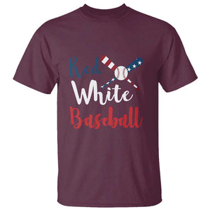 Funny Red White Baseball T Shirt 4th Of July Bat Ball American Flag TS11 Maroon Print Your Wear