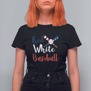 Funny Red White Baseball T Shirt For Women 4th Of July Bat Ball American Flag TS11 Black Print Your Wear