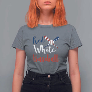 Funny Red White Baseball T Shirt For Women 4th Of July Bat Ball American Flag TS11 Charcoal Print Your Wear