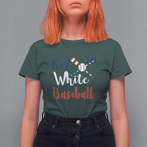 Funny Red White Baseball T Shirt For Women 4th Of July Bat Ball American Flag TS11 Dark Forest Green Print Your Wear