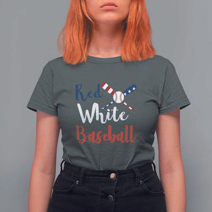 Funny Red White Baseball T Shirt For Women 4th Of July Bat Ball American Flag TS11 Dark Heather Print Your Wear