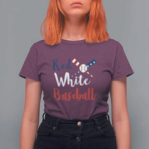 Funny Red White Baseball T Shirt For Women 4th Of July Bat Ball American Flag TS11 Maroon Print Your Wear