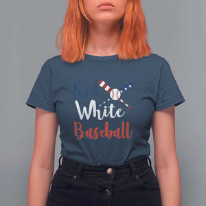 Funny Red White Baseball T Shirt For Women 4th Of July Bat Ball American Flag TS11 Navy Print Your Wear