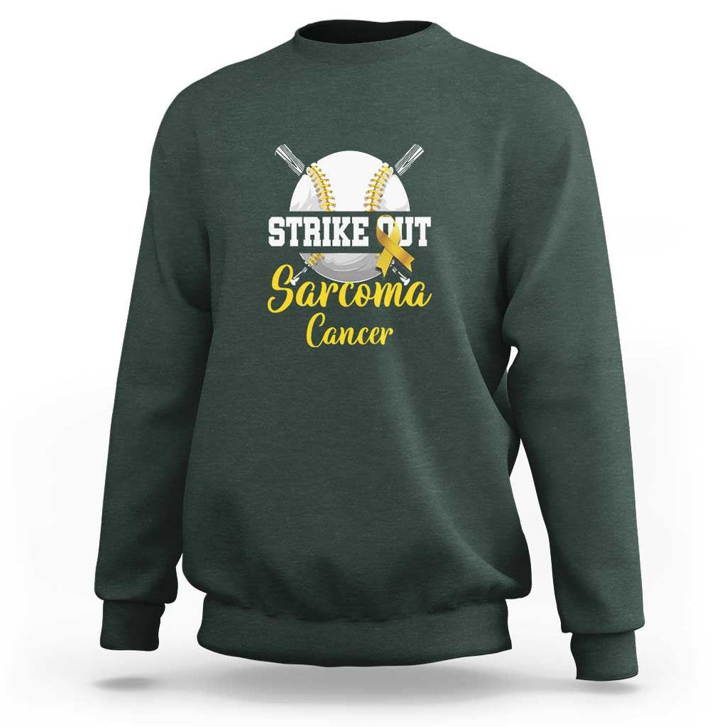 Strike Out Sarcoma Cancer Sweatshirt Baseball Fight Awareness Yellow Ribbon TS11 Dark Forest Green Print Your Wear