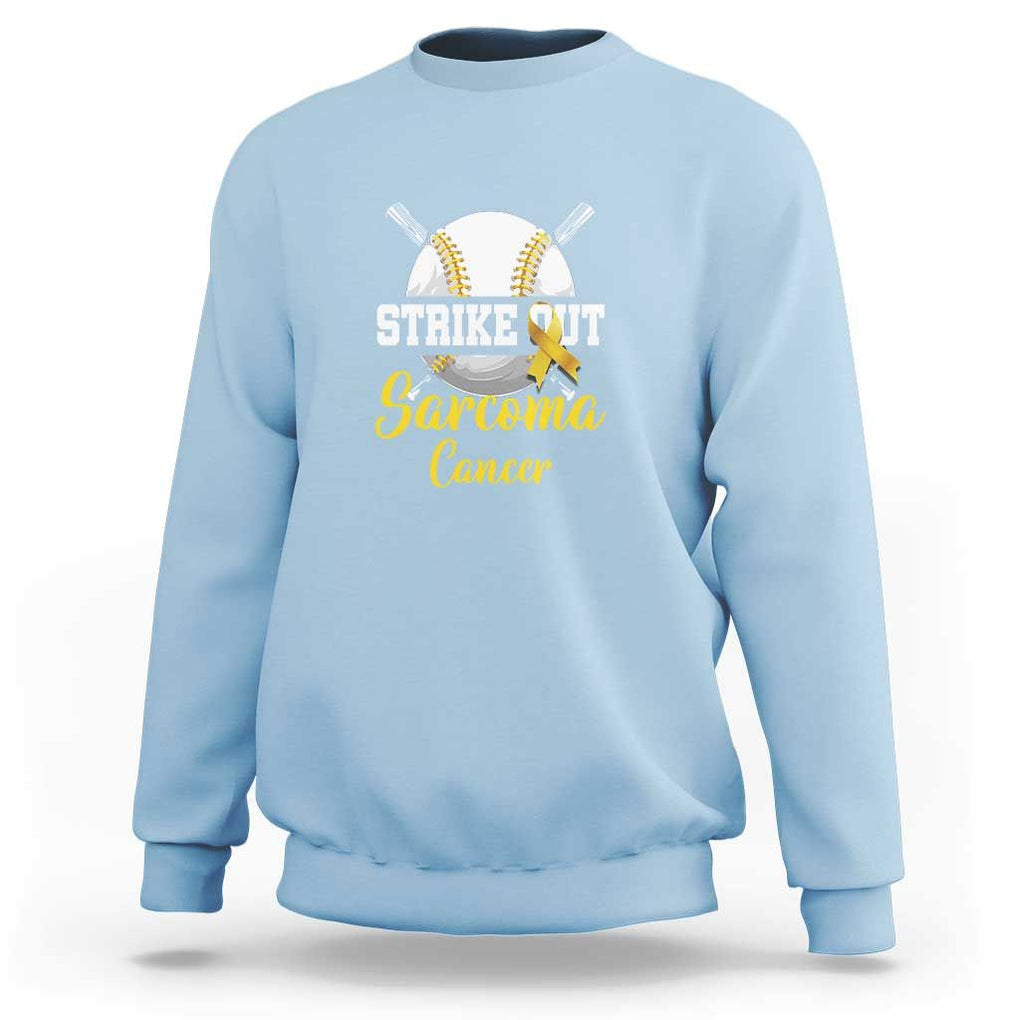 Strike Out Sarcoma Cancer Sweatshirt Baseball Fight Awareness Yellow Ribbon TS11 Light Blue Print Your Wear
