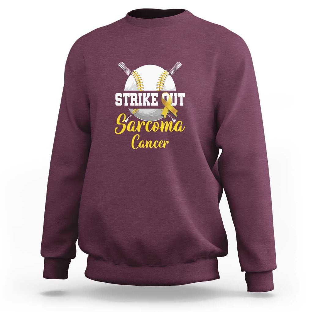 Strike Out Sarcoma Cancer Sweatshirt Baseball Fight Awareness Yellow Ribbon TS11 Maroon Print Your Wear
