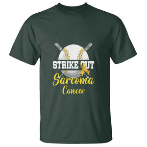 Strike Out Sarcoma Cancer T Shirt Baseball Fight Awareness Yellow Ribbon TS11 Dark Forest Green Print Your Wear