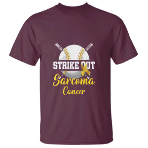 Strike Out Sarcoma Cancer T Shirt Baseball Fight Awareness Yellow Ribbon TS11 Maroon Print Your Wear