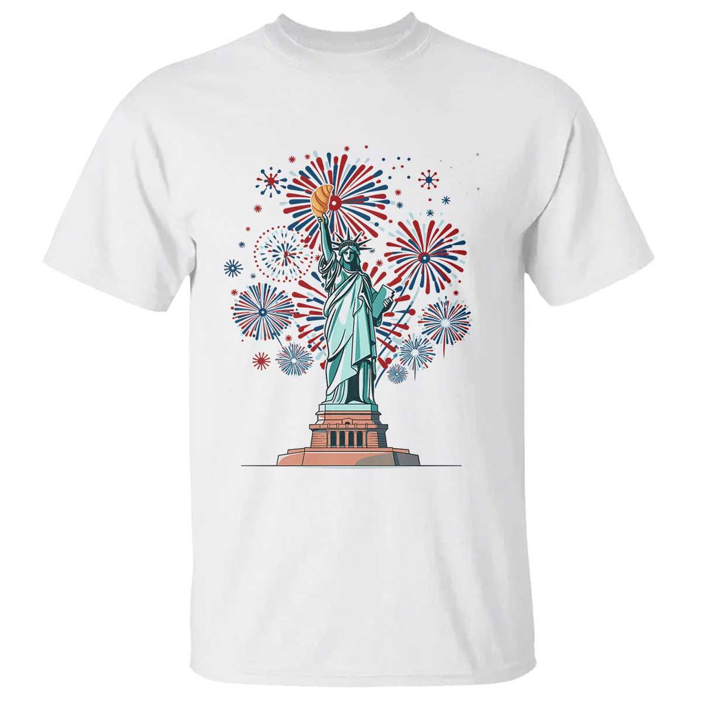 Funny America France Heritage Month T Shirt Statue of Liberty With Croissant TS11 White Print Your Wear