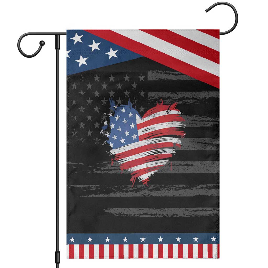4th of July American Flag Heart USA Patriotic Garden Flag Star Stripes TS11 Distressed Black Blue Print Your Wear