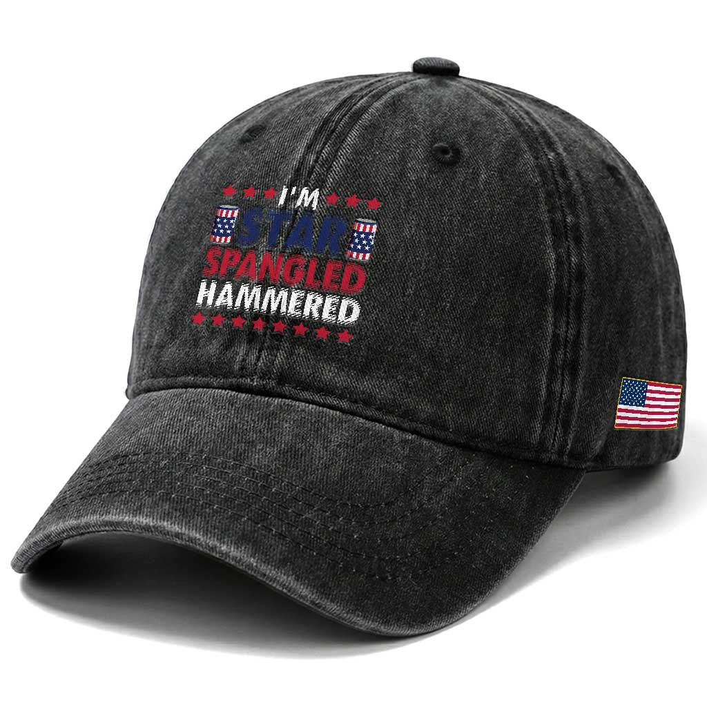 Funny 4th Of July Beer Drinking Lover Washed Cotton Baseball Cap I'm Star Spangled Hammered TS11 Print Your Wear
