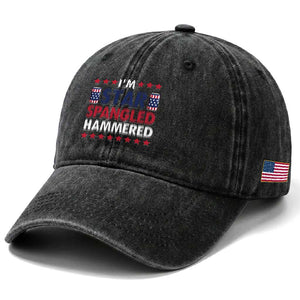 Funny 4th Of July Beer Drinking Lover Washed Cotton Baseball Cap I'm Star Spangled Hammered TS11 Print Your Wear