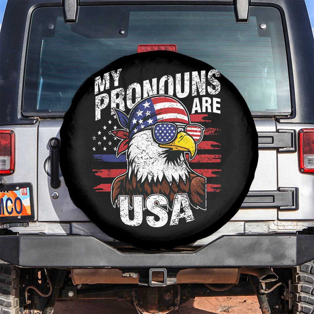 Funny My Pronouns Are USA 4th of July Spare Tire Cover Patriotic Eagle American Flag TS11 No hole Black Print Your Wear