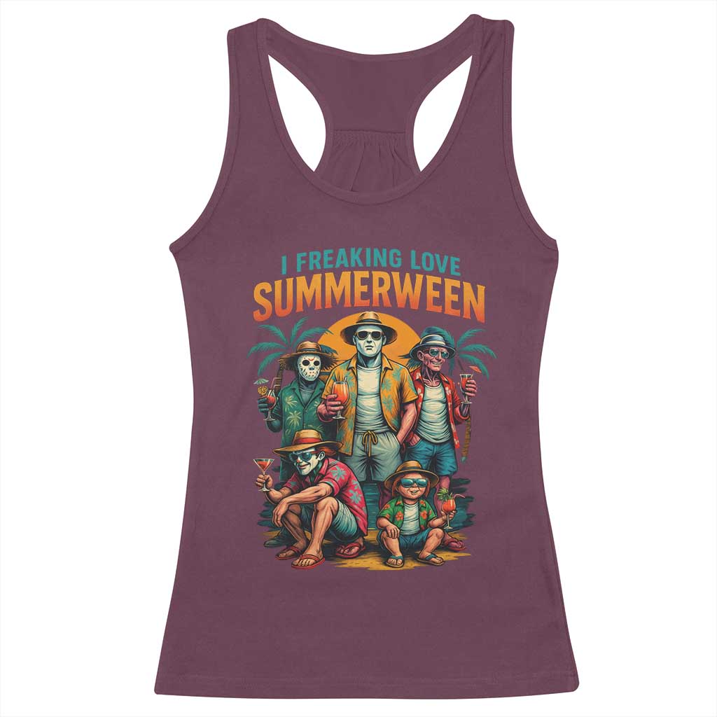 Funny I Freaking Love Summerween Racerback Tank Top Horror Halloween Summer TS11 Maroon Print Your Wear