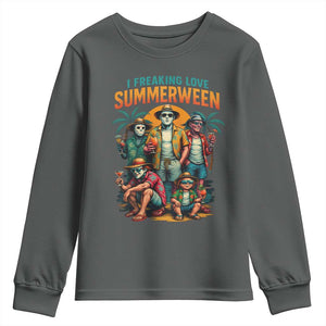 Funny I Freaking Love Summerween Youth Sweatshirt Horror Halloween Summer TS11 Dark Heather Print Your Wear
