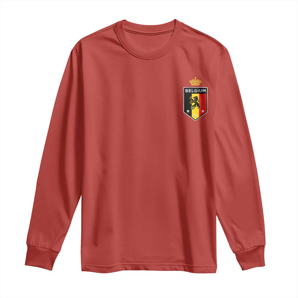 Belgium Football Crest Long Sleeve Shirt Vintage Belgian Lion Crown Belgian Heritage TS11 Red Print Your Wear