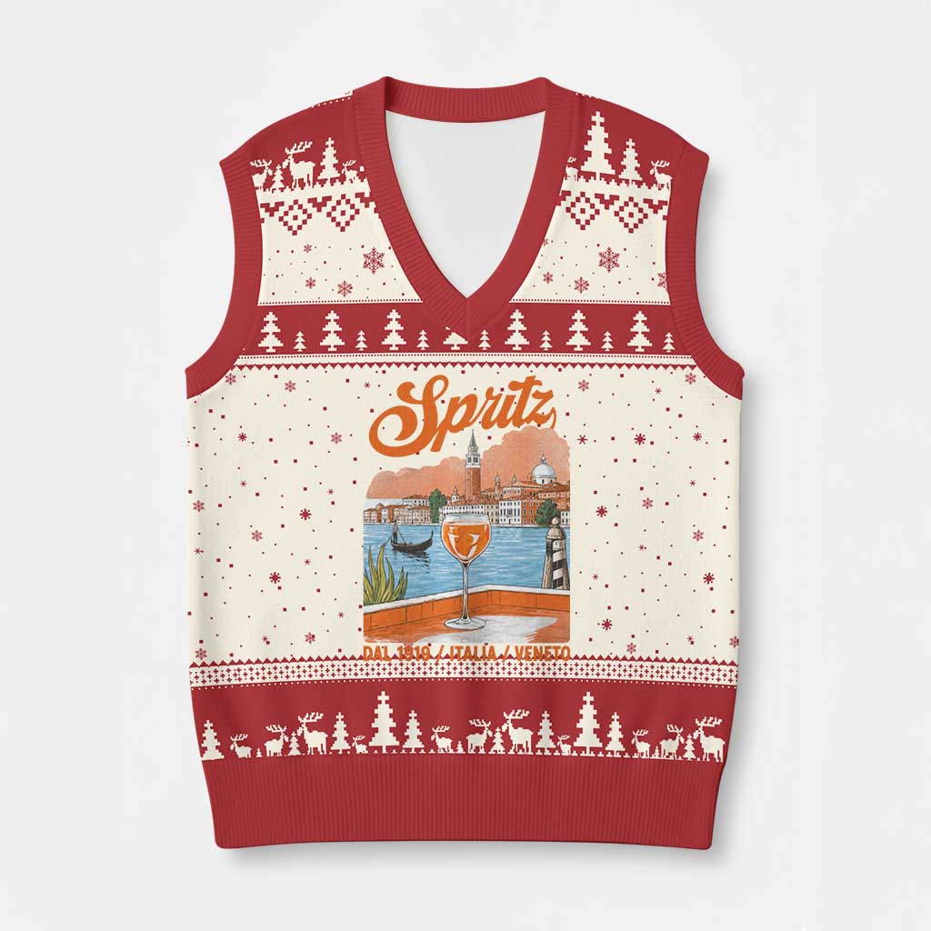 Spritz Veneto V-Neck Knit Sweater Vest Italia Vintage Orange Wine Cocktail Dal 1919 TS11 Beige Red Print Your Wear