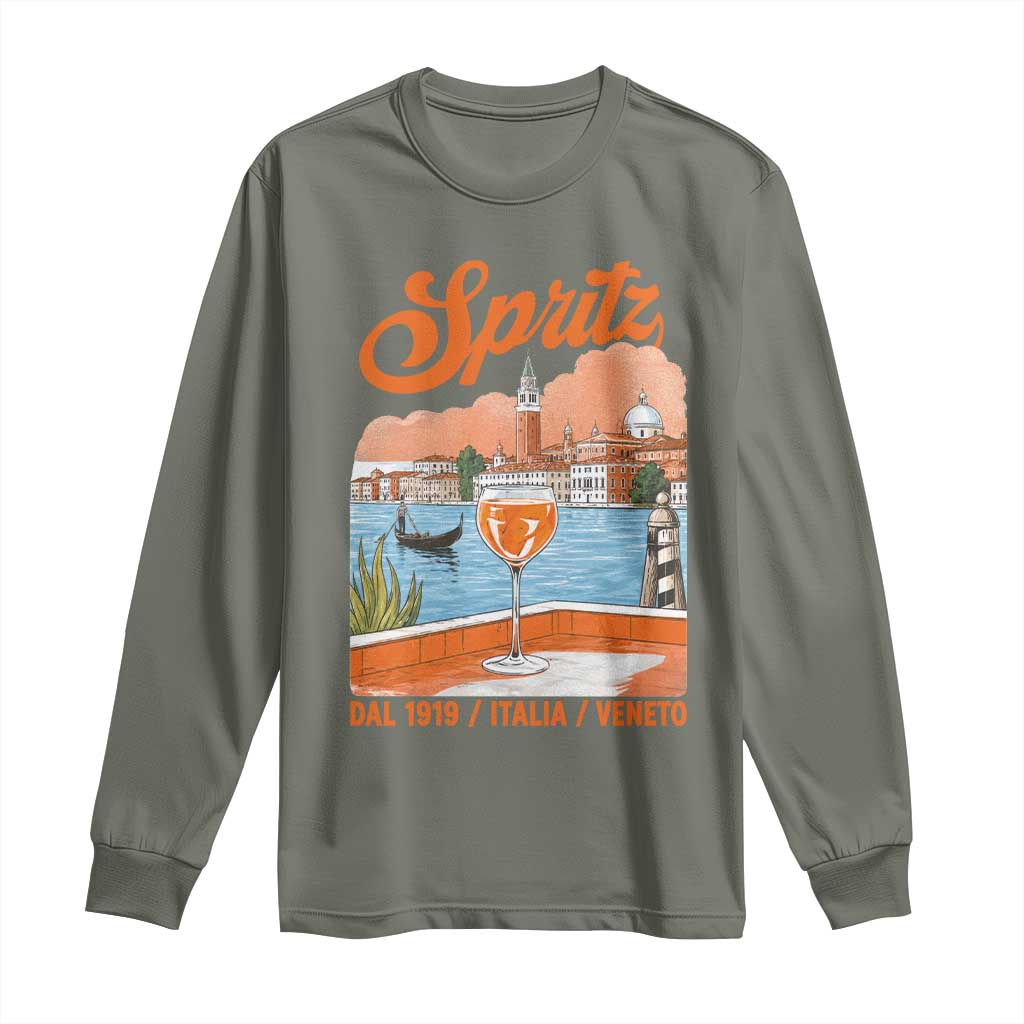 Spritz Veneto Long Sleeve Shirt Italia Vintage Orange Wine Cocktail Dal 1919 TS11 Military Green Print Your Wear
