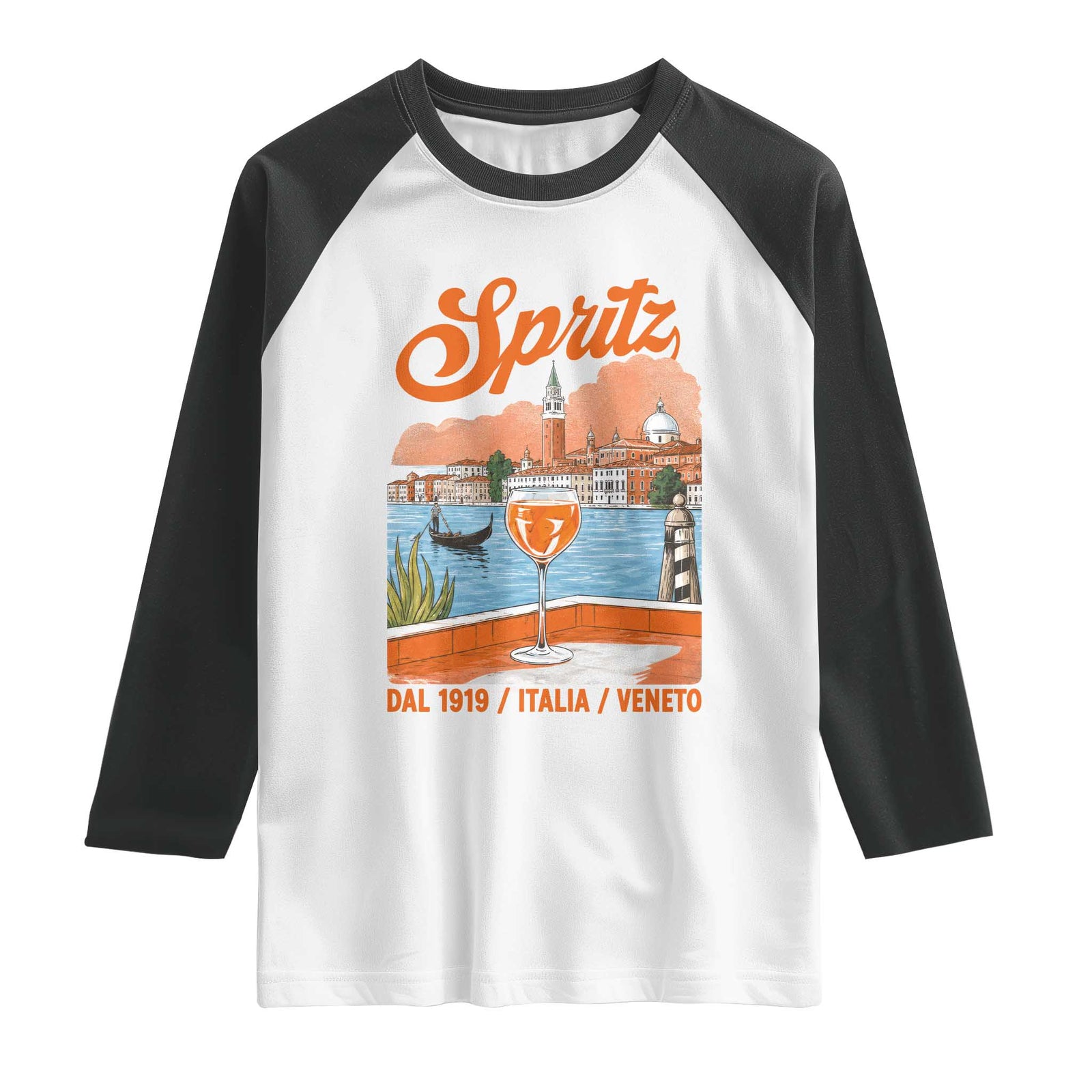 Spritz Veneto Raglan Shirt Italia Vintage Orange Wine Cocktail Dal 1919 TS11 White Black Print Your Wear