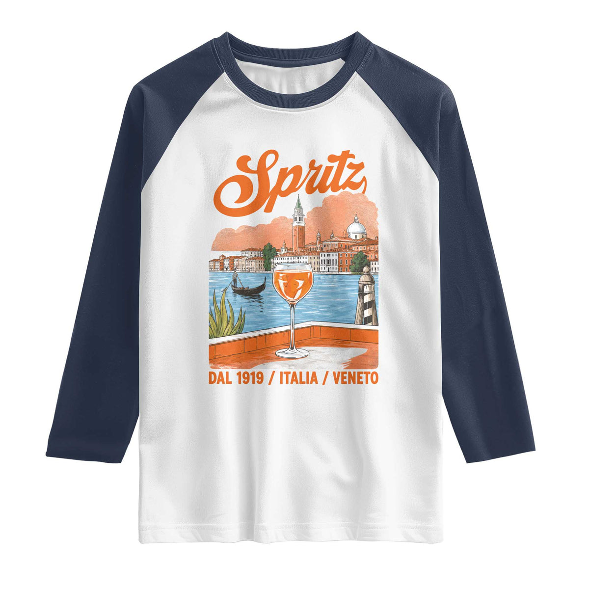 Spritz Veneto Raglan Shirt Italia Vintage Orange Wine Cocktail Dal 1919 TS11 White Navy Print Your Wear