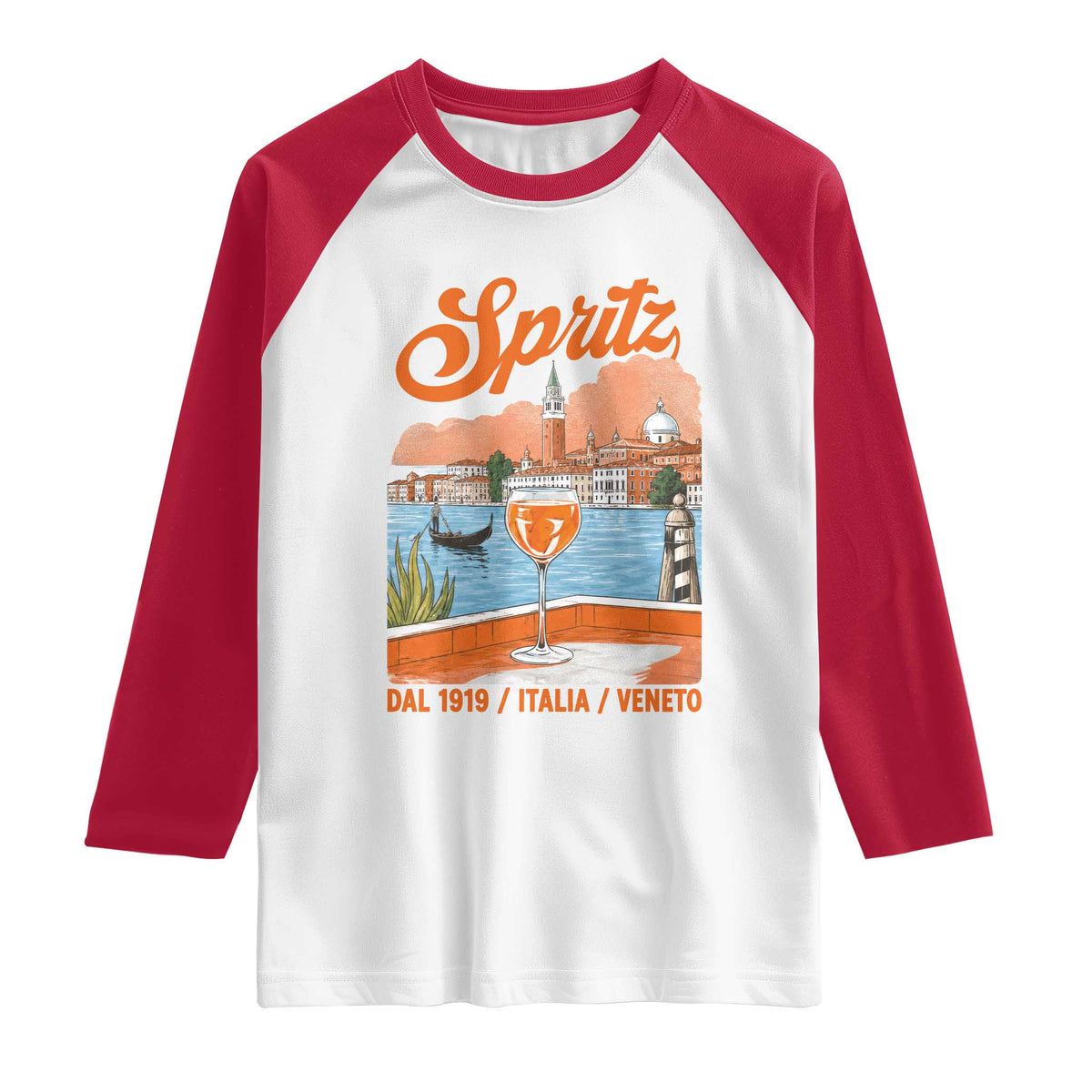Spritz Veneto Raglan Shirt Italia Vintage Orange Wine Cocktail Dal 1919 TS11 White Red Print Your Wear