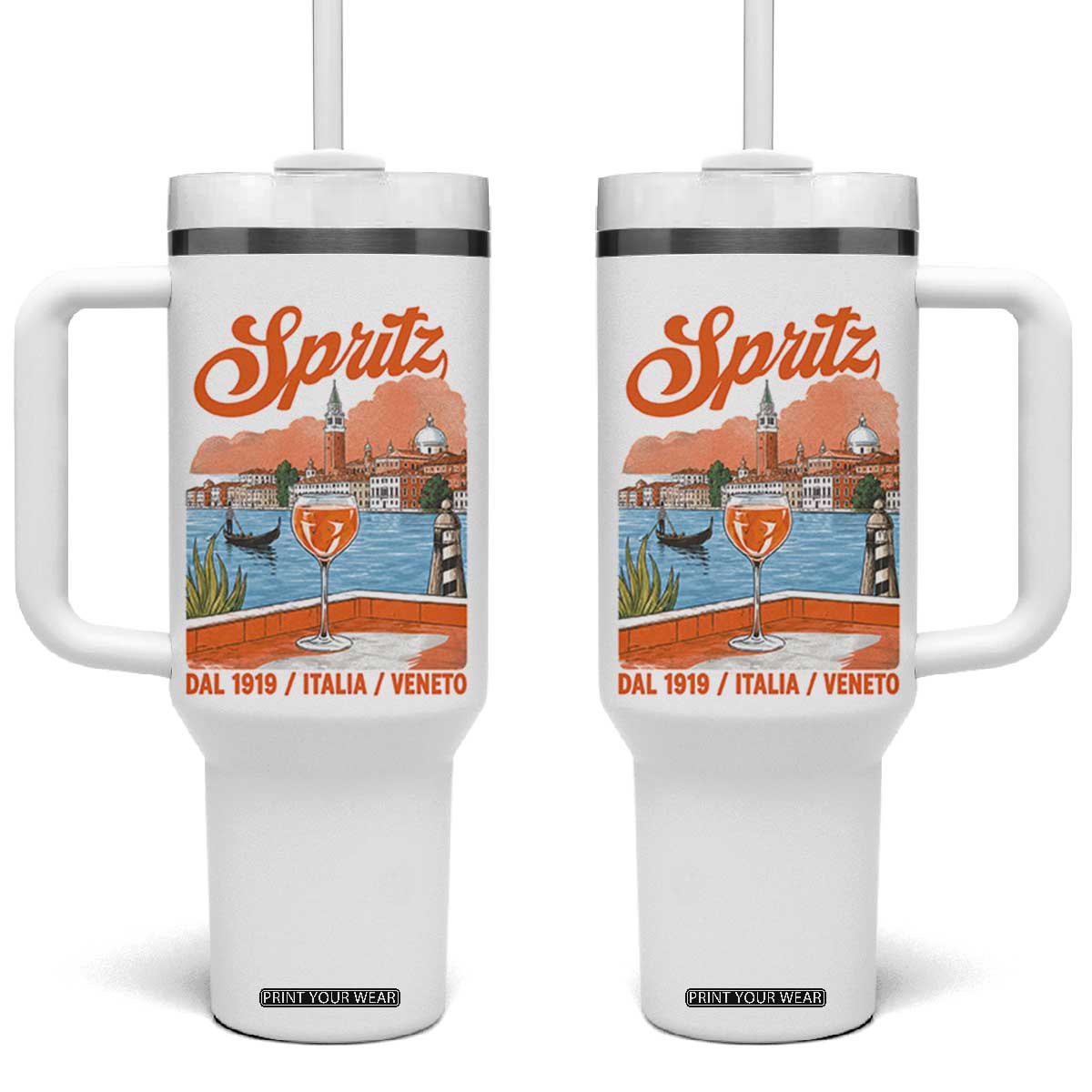 Spritz Veneto Tumbler With Handle Italia Vintage Orange Wine Cocktail Dal 1919 TS11 One Size: 40 oz White Print Your Wear