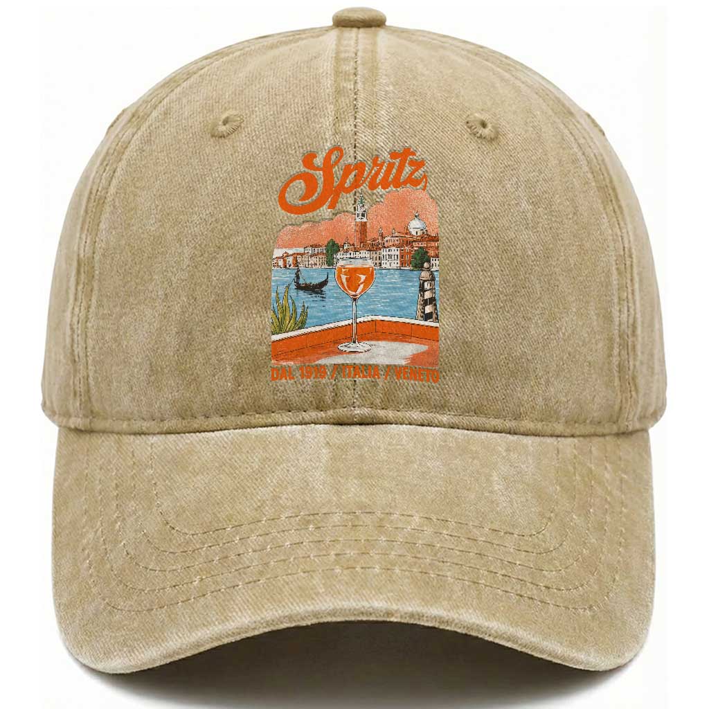 Spritz Veneto Washed Cotton Baseball Cap Italia Vintage Orange Wine Cocktail Dal 1919 TS11 Print Your Wear
