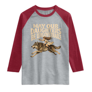 May Our Daughters Be Ungovernable Feminist Girl Raglan Shirt TS11 Heather Gray Heather Red Print Your Wear