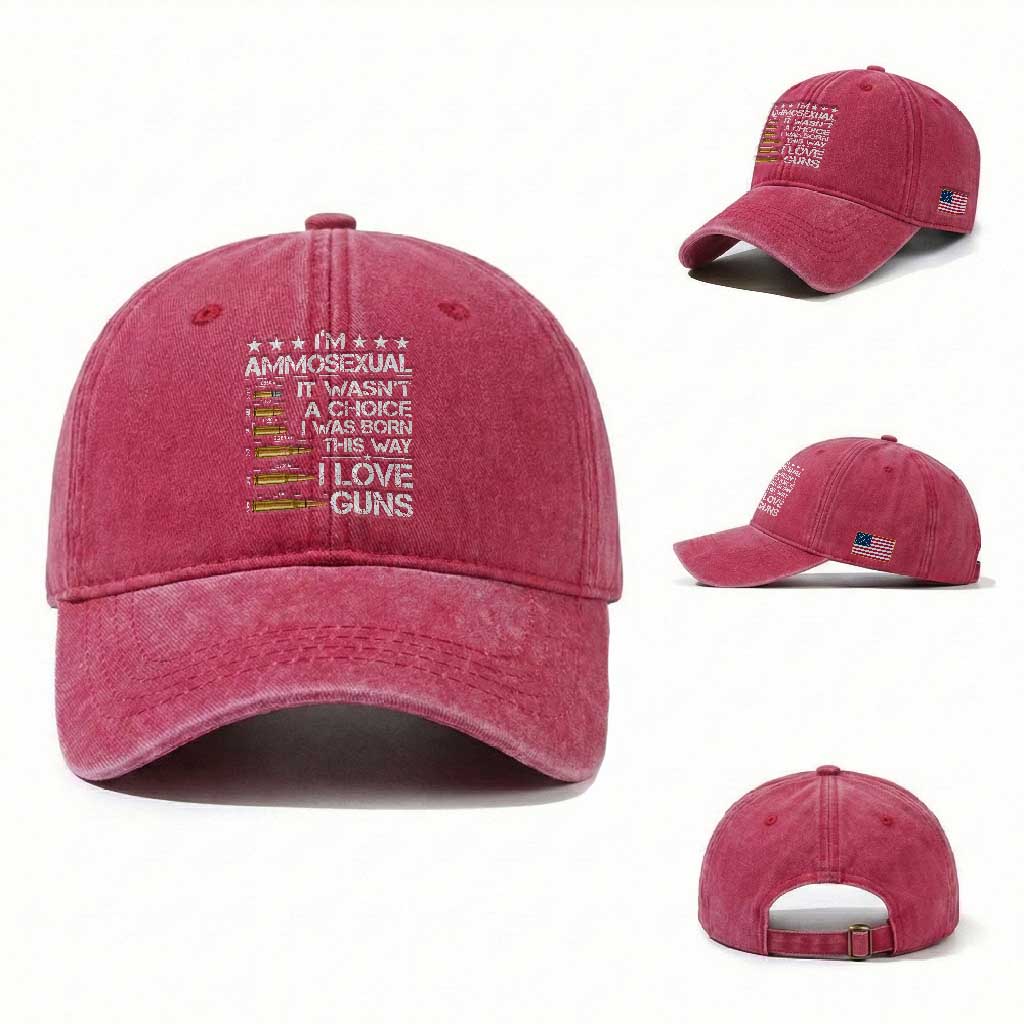 I'm Ammosexual It Wasn't A Choice 2nd Amendment Gun Lovers Washed Cotton Baseball Cap TS11 Washed Cap Universal Fit Red Print Your Wear