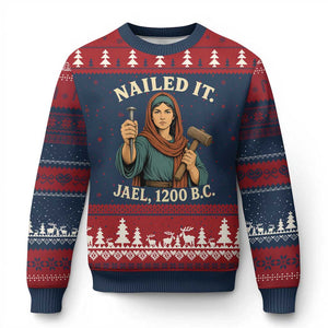 Nailed It Jael 1200 BC Ugly Christmas Sweater Funny Biblical Feminist Religious TS11 Navy Red Print Your Wear